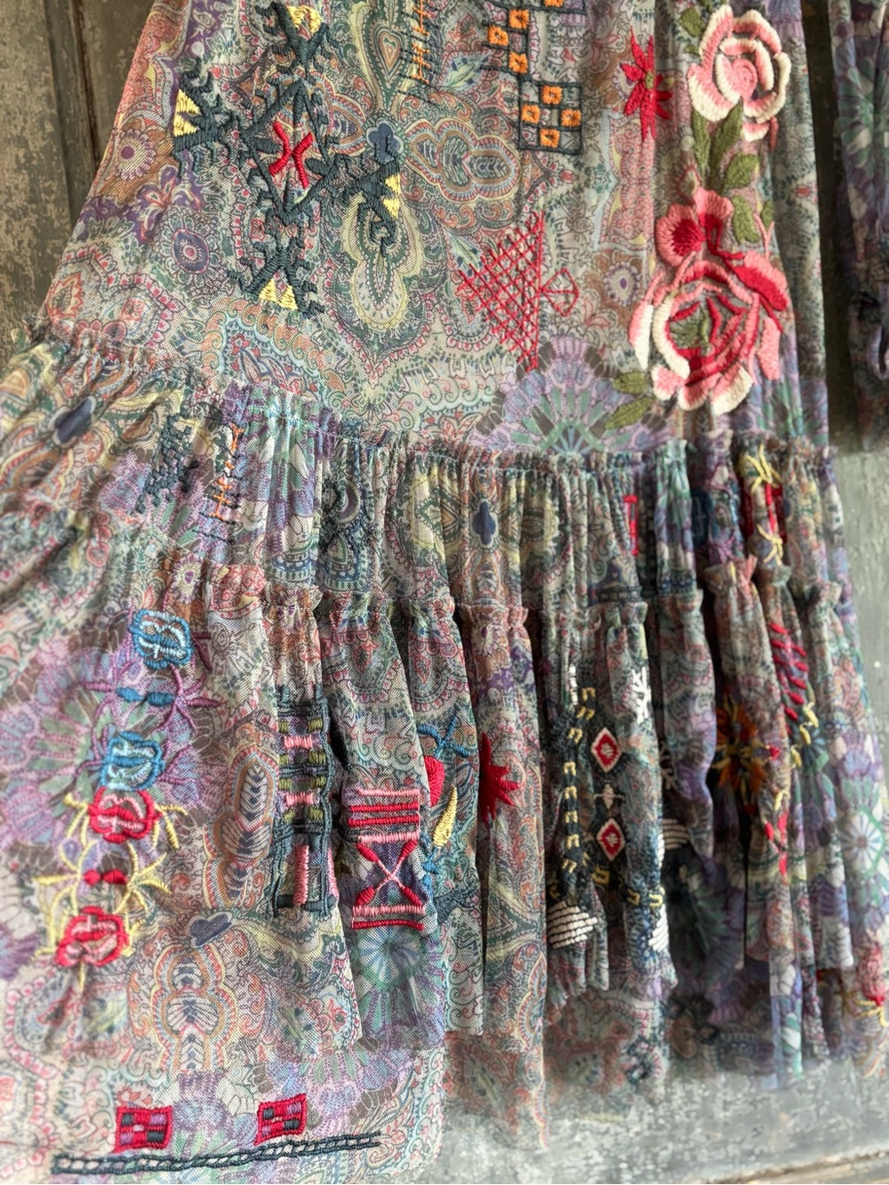 Johnny Was Multi-Color Embroidered Paisley Long Sleeve Dress - Picture 4 of 7